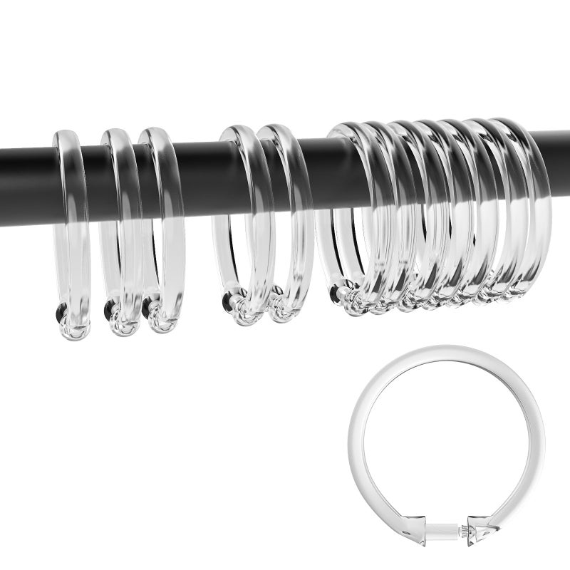 Top-spring Shower Curtain Hooks Clear, 12pcs Plastic Shower Curtain Rings, Round O Rings Hook Hanger for Bathroom Shower Curtain Liner Window Rod - Image 3